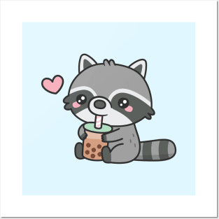 Cute Raccoon Loves Boba Tea Posters and Art